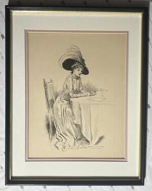 Antique 1904 Charles Dana Gibson Print Framed Edwardian Art Colliers Proof